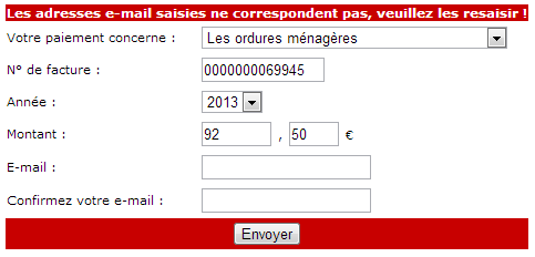 Formulaire de saisie rouge Formulaire de saisie rouge